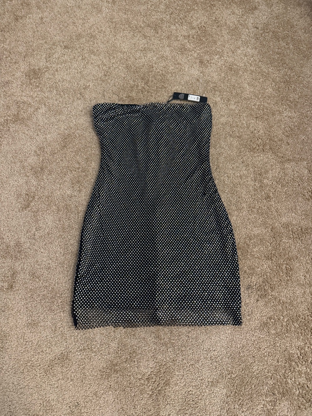 Fashion Nova Black Strapless Rhinestone Bodycon Dress